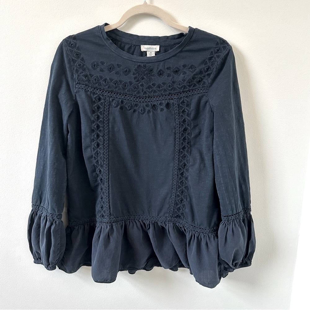 Sundance navy blue embroidered peasant style top size medium - Picture 2 of 13